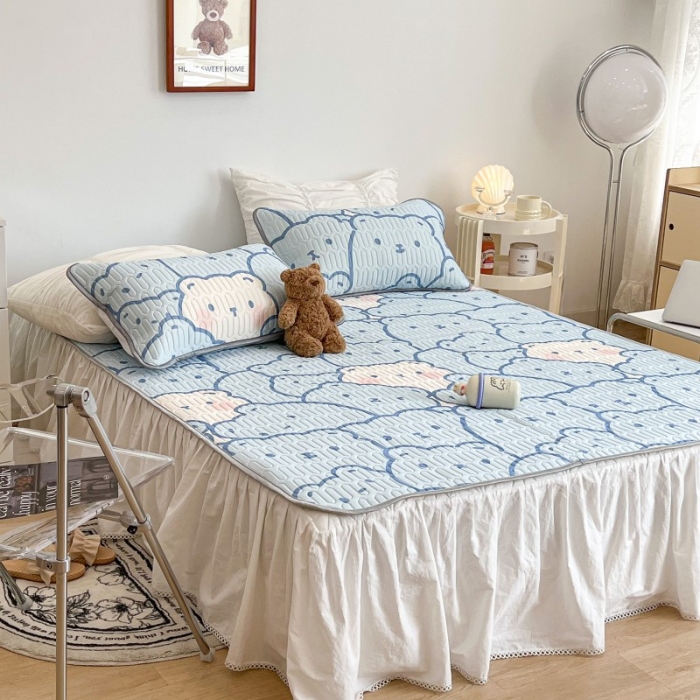 91家纺网 家纺一手货源 找家纺 昔可 2022新款圆网乳胶凉席 蓝色多多熊