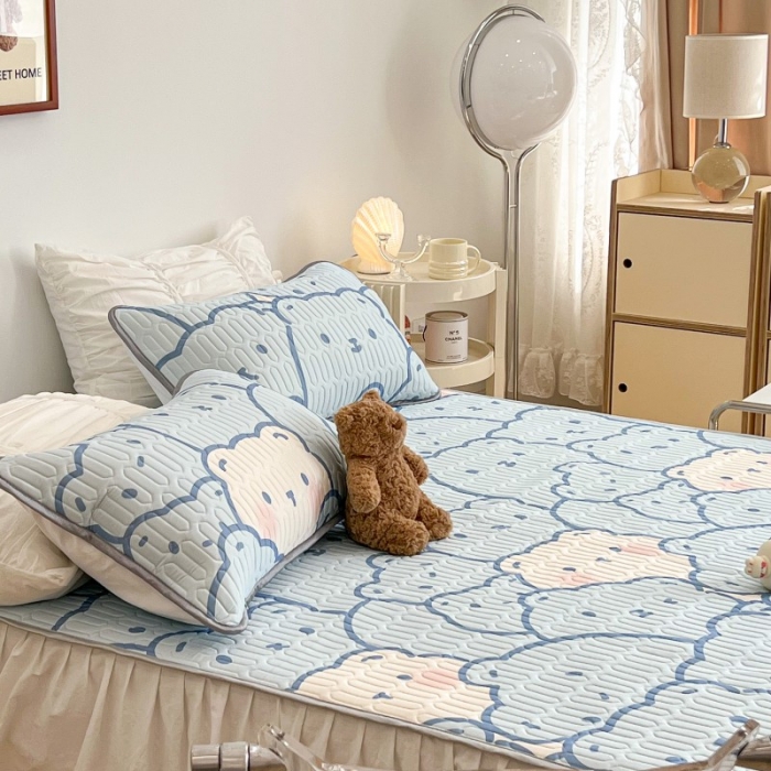 91家纺网 家纺一手货源 找家纺 昔可 2022新款圆网乳胶凉席 蓝色多多熊