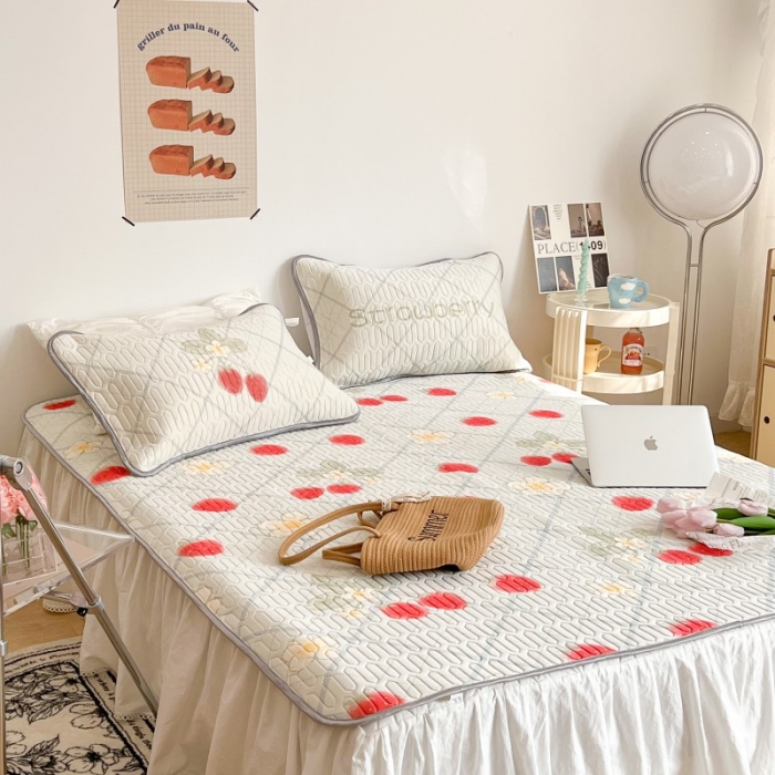 91家纺网 家纺一手货源 找家纺 昔可 2022新款圆网乳胶凉席 夏日小草莓