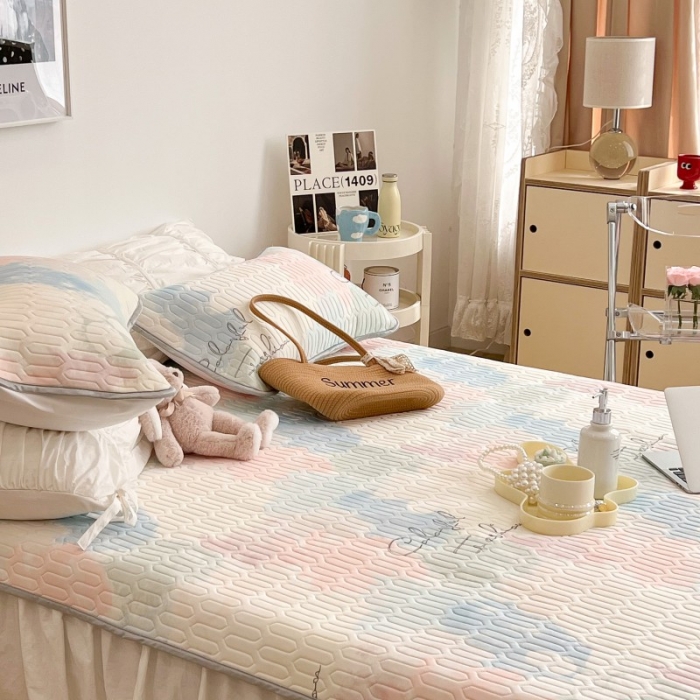 91家纺网 家纺一手货源 找家纺 昔可 2022新款圆网乳胶凉席 晕染马卡龙