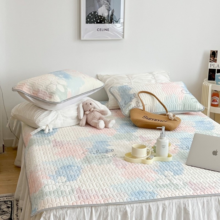 91家纺网 家纺一手货源 找家纺 昔可 2022新款圆网乳胶凉席 晕染马卡龙