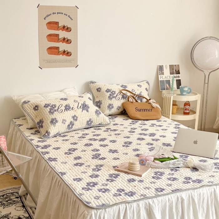 91家纺网 家纺一手货源 找家纺 昔可 2022新款圆网乳胶凉席 紫色小花