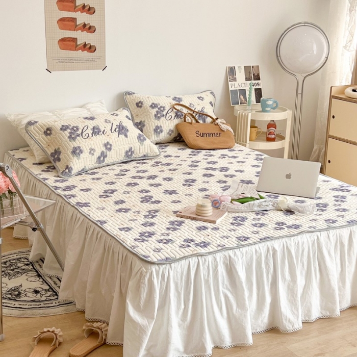 91家纺网 家纺一手货源 找家纺 昔可 2022新款圆网乳胶凉席 紫色小花