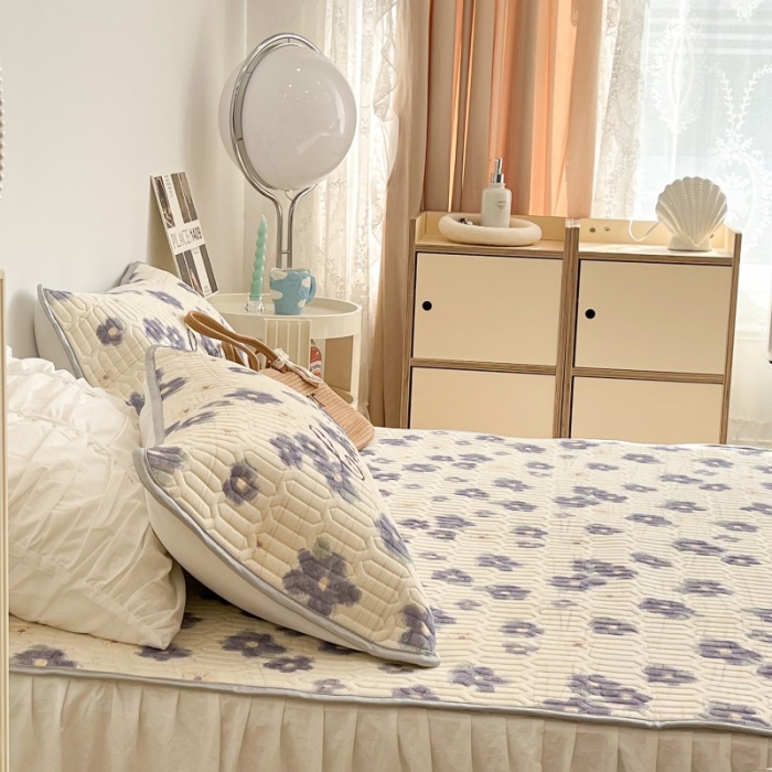 91家纺网 家纺一手货源 找家纺 昔可 2022新款圆网乳胶凉席 紫色小花