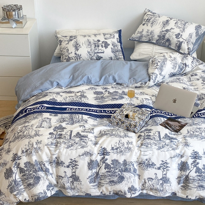 91家纺网 家纺一手货源 找家纺 昔可 2022新款英式庄园风全棉四件套 路易莎