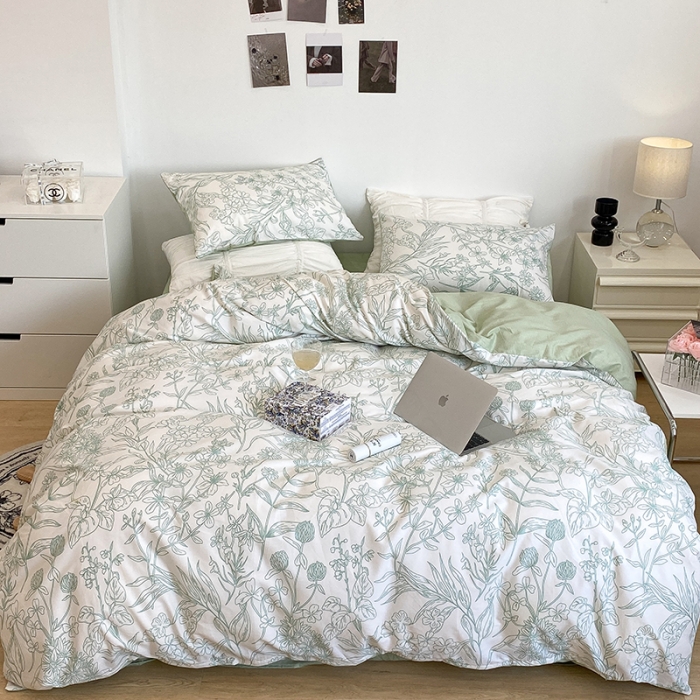 91家纺网 家纺一手货源 找家纺 昔可 2022新款英式庄园风全棉四件套 绿意庄园