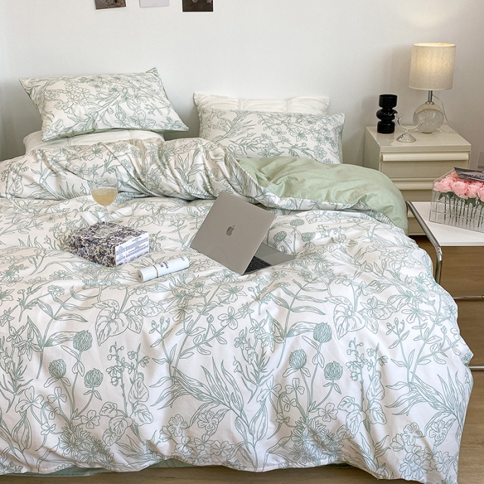91家纺网 家纺一手货源 找家纺 昔可 2022新款英式庄园风全棉四件套 绿意庄园