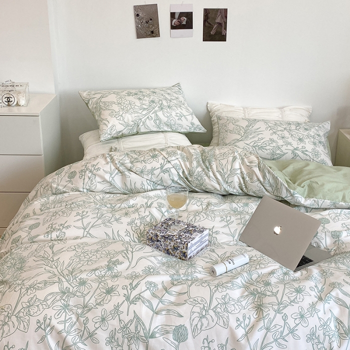 91家纺网 家纺一手货源 找家纺 昔可 2022新款英式庄园风全棉四件套 绿意庄园