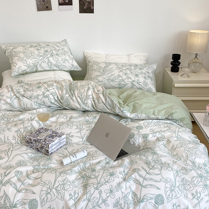 91家纺网 家纺一手货源 找家纺 昔可 2022新款英式庄园风全棉四件套 绿意庄园