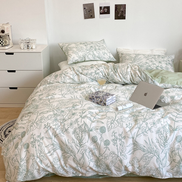 91家纺网 家纺一手货源 找家纺 昔可 2022新款英式庄园风全棉四件套 绿意庄园