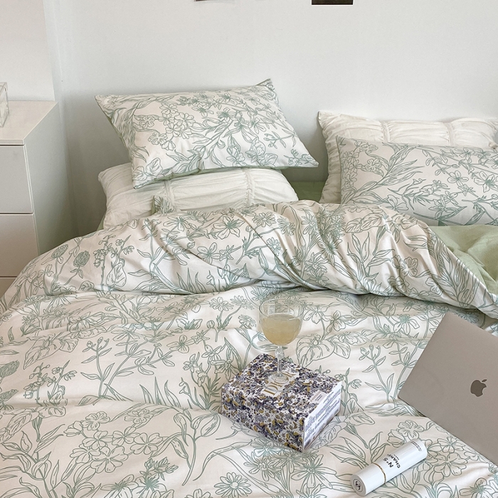 91家纺网 家纺一手货源 找家纺 昔可 2022新款英式庄园风全棉四件套 绿意庄园