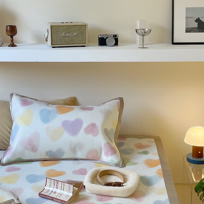 91家纺网 家纺一手货源 找家纺 昔可 2022新款900D数码印花冰藤养生席 彩色油画爱心