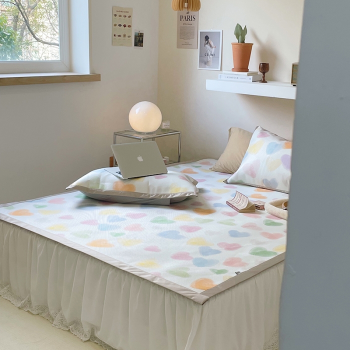 91家纺网 家纺一手货源 找家纺 昔可 2022新款900D数码印花冰藤养生席 彩色油画爱心