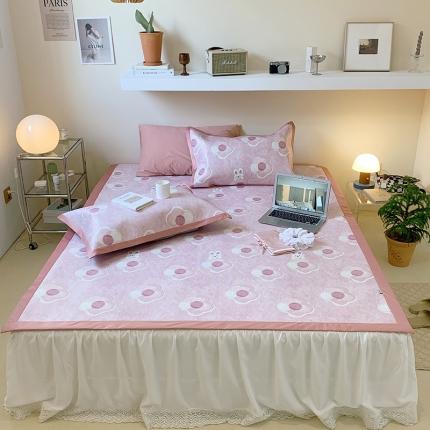 昔可 2022新款900D数码印花冰藤养生席 粉花花兔