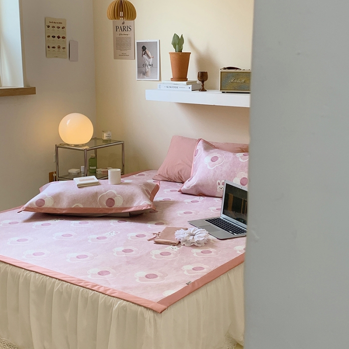 91家纺网 家纺一手货源 找家纺 昔可 2022新款900D数码印花冰藤养生席 粉花花兔