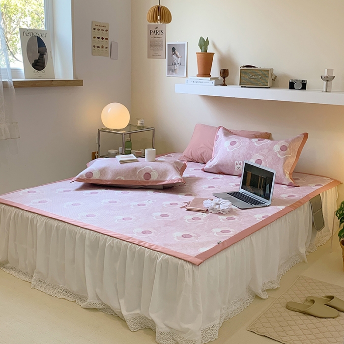 91家纺网 家纺一手货源 找家纺 昔可 2022新款900D数码印花冰藤养生席 粉花花兔