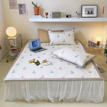 昔可 2022新款900D数码印花冰藤养生席 粉嫩小郁金