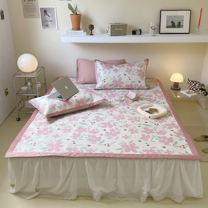 91家纺网 家纺一手货源 找家纺 昔可 2022新款900D数码印花冰藤养生席 粉色果实花