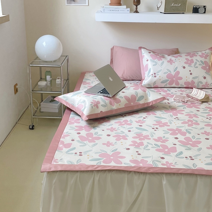 91家纺网 家纺一手货源 找家纺 昔可 2022新款900D数码印花冰藤养生席 粉色果实花