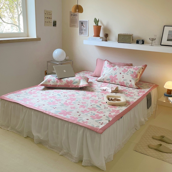 91家纺网 家纺一手货源 找家纺 昔可 2022新款900D数码印花冰藤养生席 粉色果实花