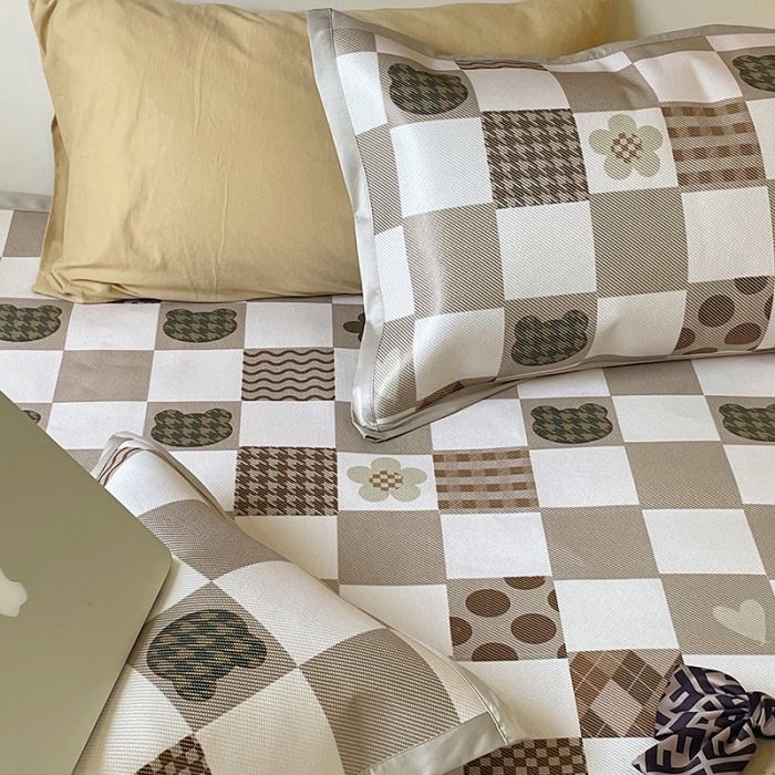 91家纺网 家纺一手货源 找家纺 昔可 2022新款900D数码印花冰藤养生席 棋盘熊