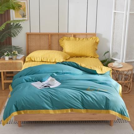 91家纺网 家纺一手货源 找家纺 （总）爱妮玖玖 素拼夹棉床笠四件套