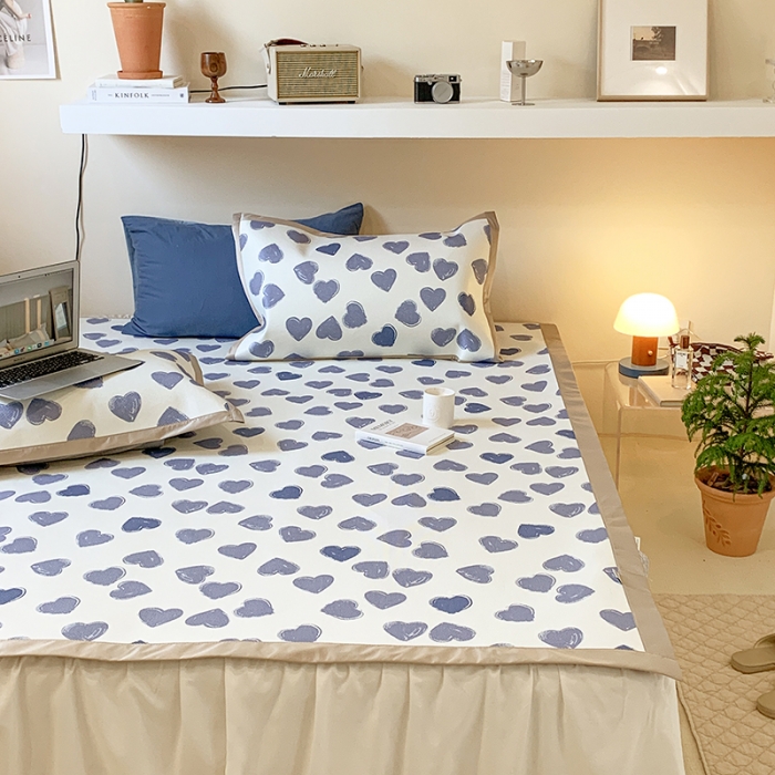 91家纺网 家纺一手货源 找家纺 昔可 2022新款900D数码印花冰藤养生席 小爱心蓝