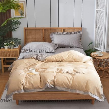 91家纺网 家纺一手货源 找家纺 （总）爱妮玖玖 素拼夹棉床笠四件套