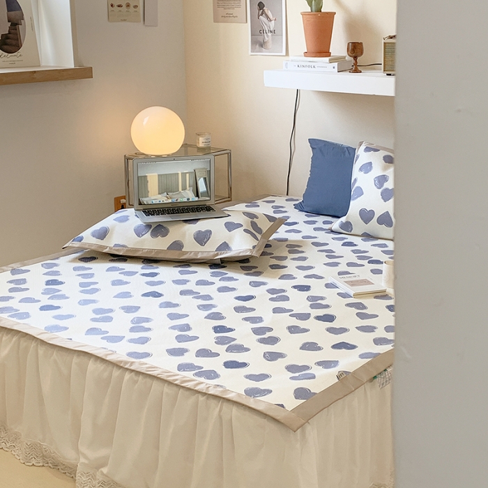 91家纺网 家纺一手货源 找家纺 昔可 2022新款900D数码印花冰藤养生席 小爱心蓝