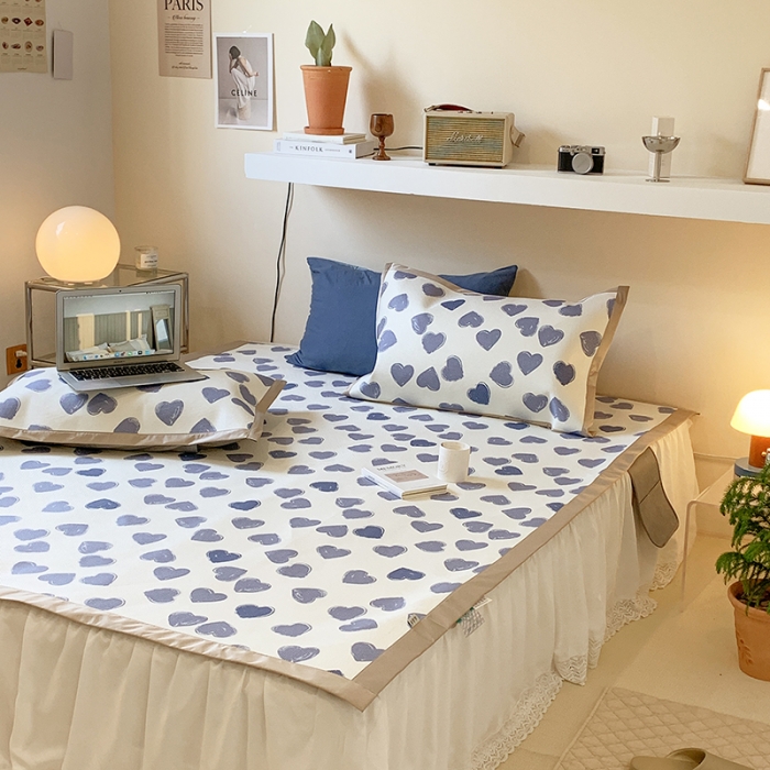 91家纺网 家纺一手货源 找家纺 昔可 2022新款900D数码印花冰藤养生席 小爱心蓝