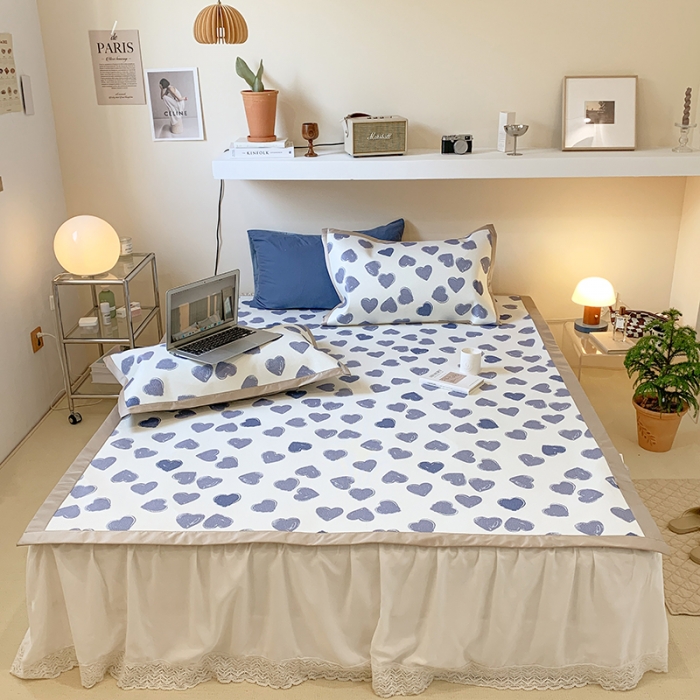 91家纺网 家纺一手货源 找家纺 昔可 2022新款900D数码印花冰藤养生席 小爱心蓝