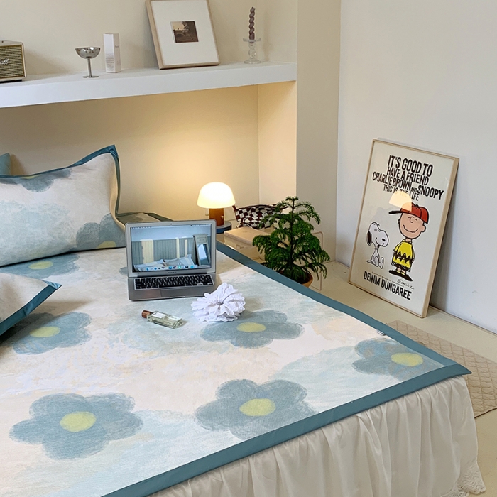 91家纺网 家纺一手货源 找家纺 昔可 2022新款900D数码印花冰藤养生席 写意蓝花