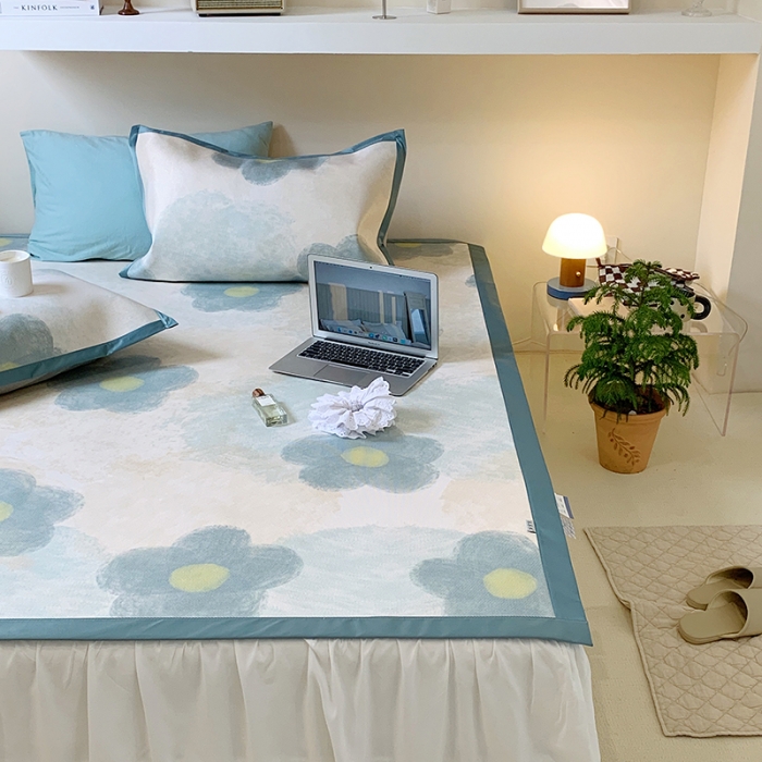 91家纺网 家纺一手货源 找家纺 昔可 2022新款900D数码印花冰藤养生席 写意蓝花