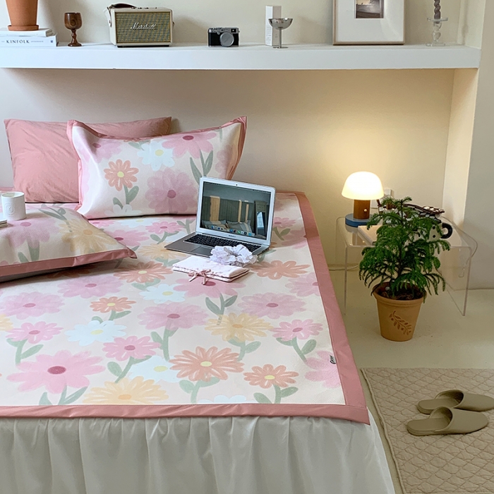 91家纺网 家纺一手货源 找家纺 昔可 2022新款900D数码印花冰藤养生席 油画粉花