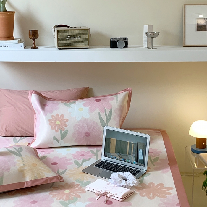 91家纺网 家纺一手货源 找家纺 昔可 2022新款900D数码印花冰藤养生席 油画粉花