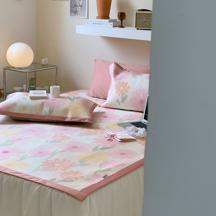 91家纺网 家纺一手货源 找家纺 昔可 2022新款900D数码印花冰藤养生席 油画粉花