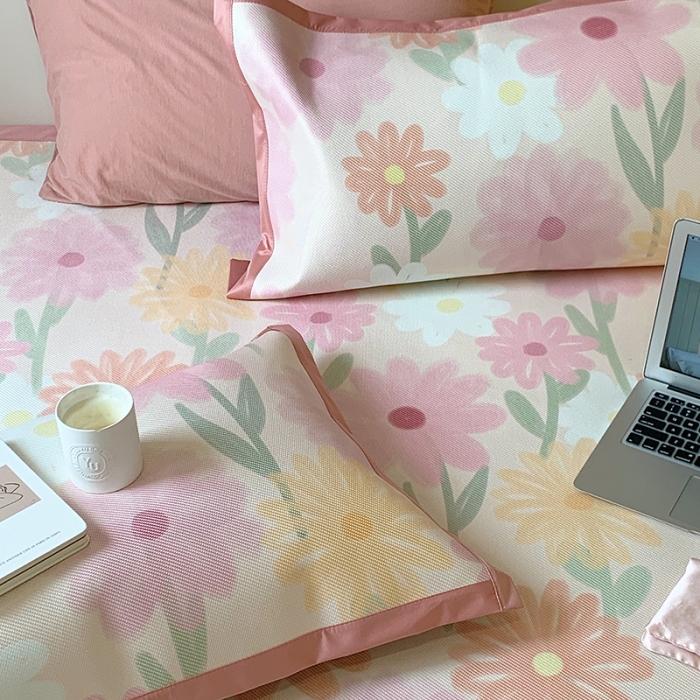 91家纺网 家纺一手货源 找家纺 昔可 2022新款900D数码印花冰藤养生席 油画粉花