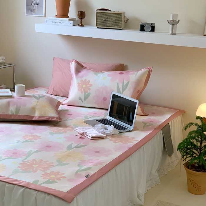 91家纺网 家纺一手货源 找家纺 昔可 2022新款900D数码印花冰藤养生席 油画粉花