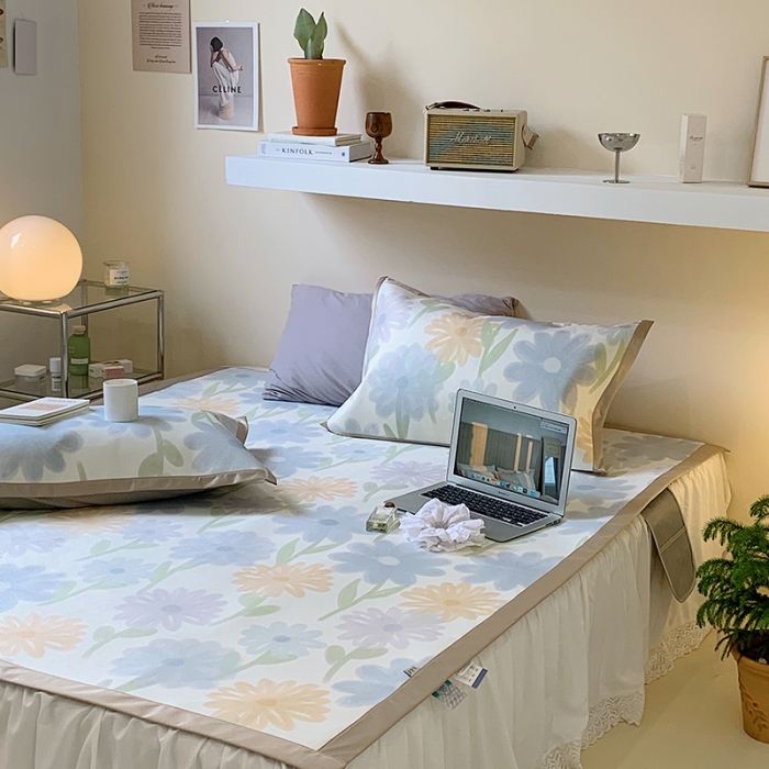 91家纺网 家纺一手货源 找家纺 昔可 2022新款900D数码印花冰藤养生席 油画兰花