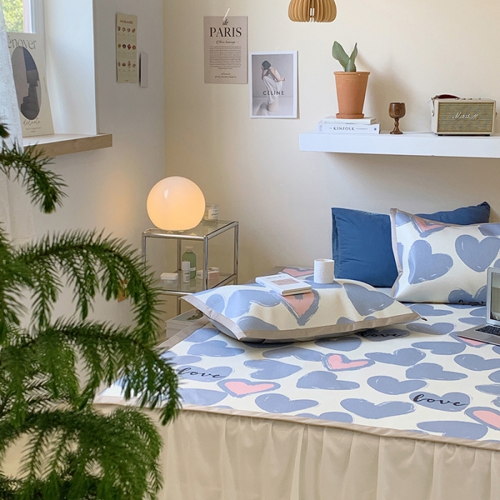 91家纺网 家纺一手货源 找家纺 昔可 2022新款900D数码印花冰藤养生席 撞色爱心蓝