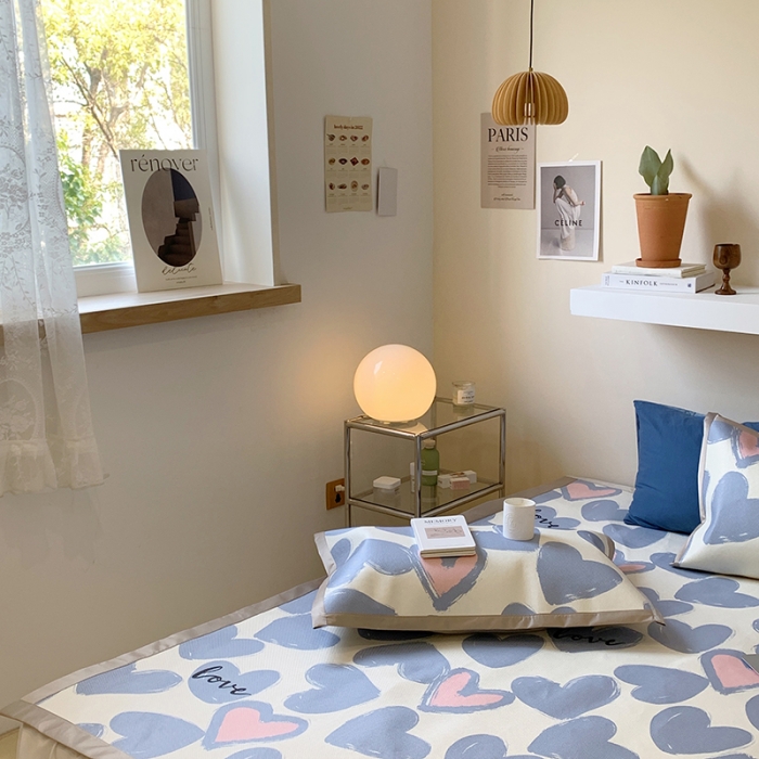 91家纺网 家纺一手货源 找家纺 昔可 2022新款900D数码印花冰藤养生席 撞色爱心蓝