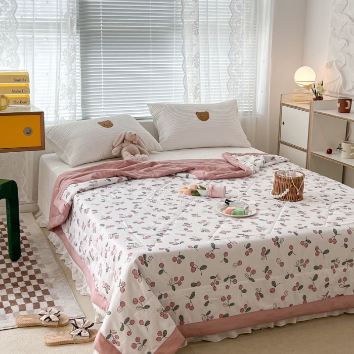 91家纺网 家纺一手货源 找家纺 昔可 2022新款水洗亲肤夏被子被芯 夏日粉樱桃