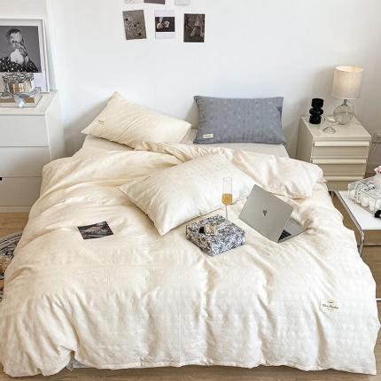 91家纺网 家纺一手货源 找家纺 昔可 2022新款60支水洗棉华夫格提花四件套拍法一 爱心米白