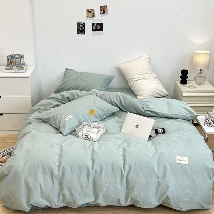 91家纺网 家纺一手货源 找家纺 昔可 2022新款60支水洗棉华夫格提花四件套拍法一 山茶薄荷绿