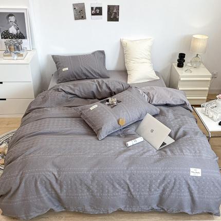 91家纺网 家纺一手货源 找家纺 昔可 2022新款60支水洗棉华夫格提花四件套拍法一 四花格大象灰