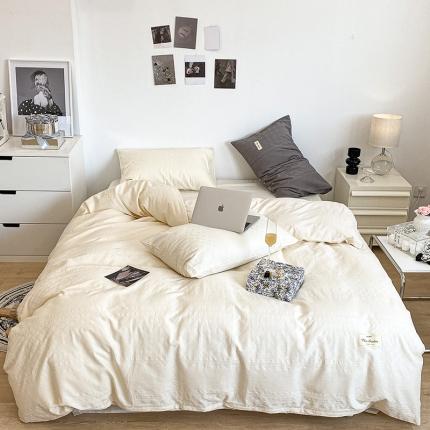 91家纺网 家纺一手货源 找家纺 昔可 2022新款60支水洗棉华夫格提花四件套拍法一 四花格米白