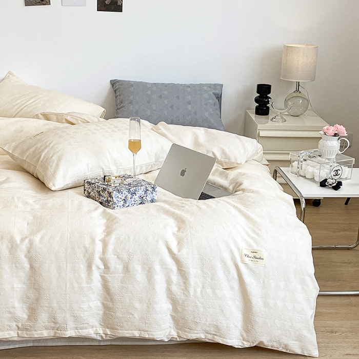 91家纺网 家纺一手货源 找家纺 （总）昔可 2022新款60支水洗棉华夫格提花四件套拍法一