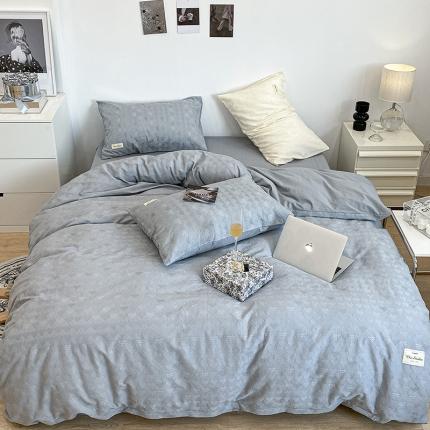 昔可 2022新款60支水洗棉华夫格提花四件套拍法一 爱心雾霾蓝