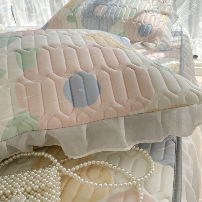 91家纺网 家纺一手货源 找家纺 慕尚 2022新款凉感丝床裙款乳胶凉席 初见