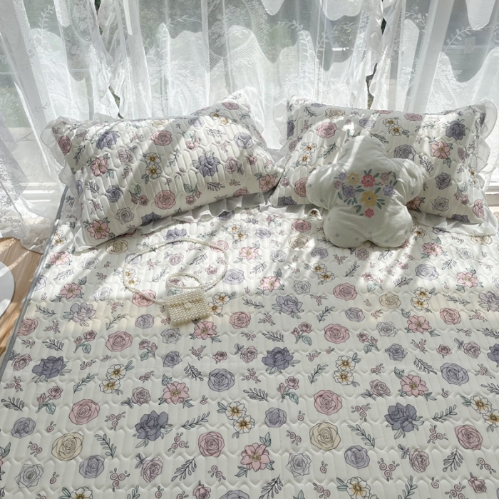 91家纺网 家纺一手货源 找家纺 慕尚 2022新款凉感丝床裙款乳胶凉席 花意